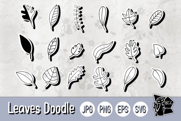 18 Doodle Leaves Elements Graphics