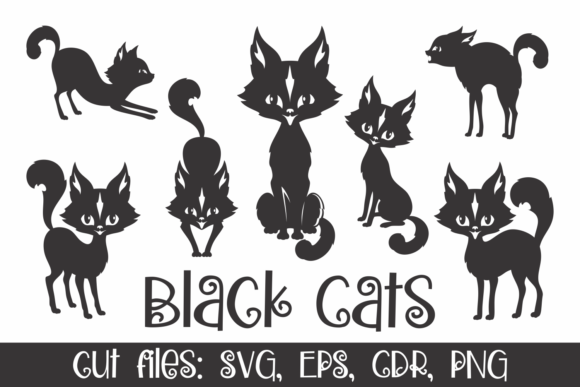 Black Cats Silhouettes. Vector Clip Art