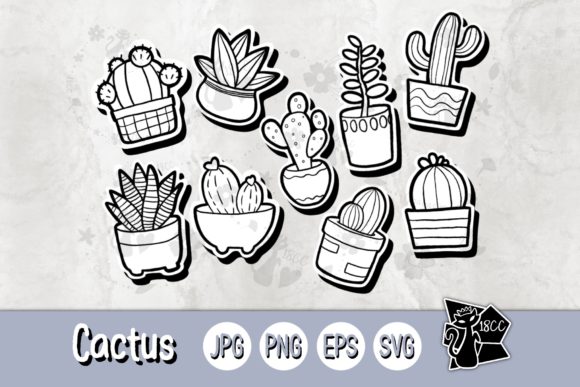 Cactus Clipart Stickers BW: Graphics for Creative Design
