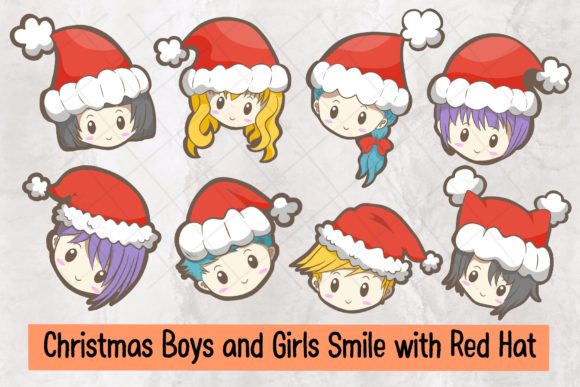 Christmas Boys and Girls with Red Hat Graphics