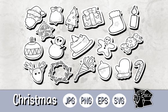 Christmas Element 01 Clipart Stickers BW
