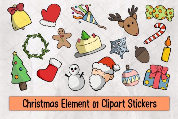 Christmas Element 01 Clipart Stickers: Graphics & Illustrations for Seasonal Design