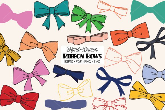 Hand Drawn Ribbon Bow Color Illustration Graphics