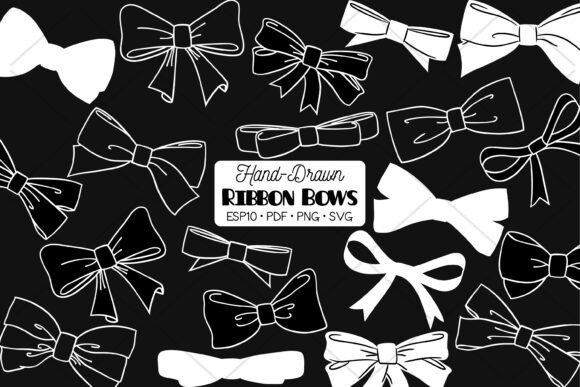 Hand Drawn Ribbon Bow Illustration White Graphics