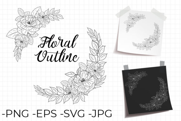 Outline Wreath Decorative Flower Set 2: Graphics and Crafts for Small Business Branding