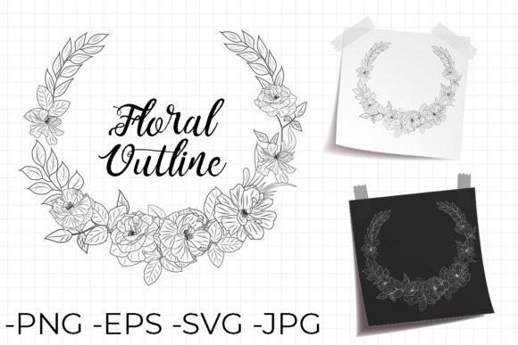 Outline Wreath Decorative Flower Set 3: Graphics and Crafts in One
