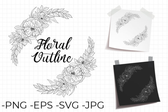 Outline Wreath Decorative Flower Set 4: Graphics and Crafts