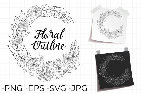 Outline Wreath Decorative Flower Set 5: Graphics and Crafts