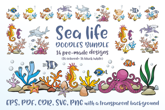 Sea Life Doodles Bundle: Graphics for Creative Projects