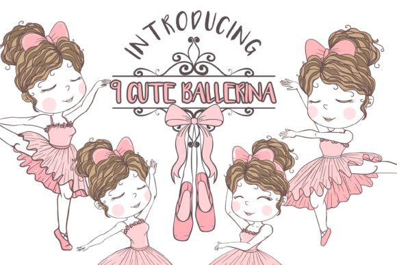 Set of Cute Girl Ballerina Hand Drawn Graphics