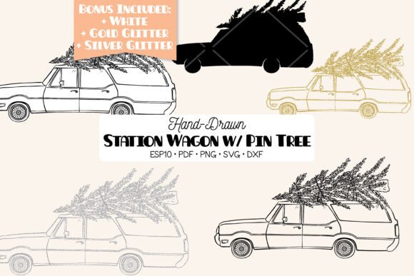 Station Wagon Car Christmas Tree on Roof Graphics